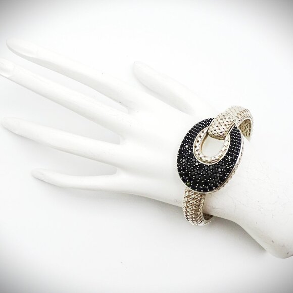 SLANE & SLANE Cabaret Sterling Silver Black Spinel Hinged Bangle Bracelet - Picture 9 of 11